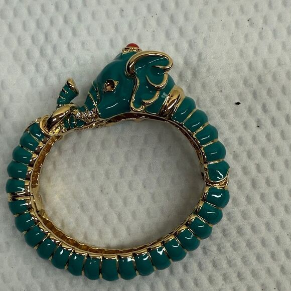 Kenneth Jay Lane Teal Raj Hinged Bangle Clamped Bracelet - Picture 3 of 13